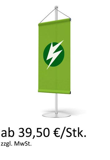 Bannerfahnen mit Holzstab und Seitenschrauben und Kordel ab 33,00 €/Stk